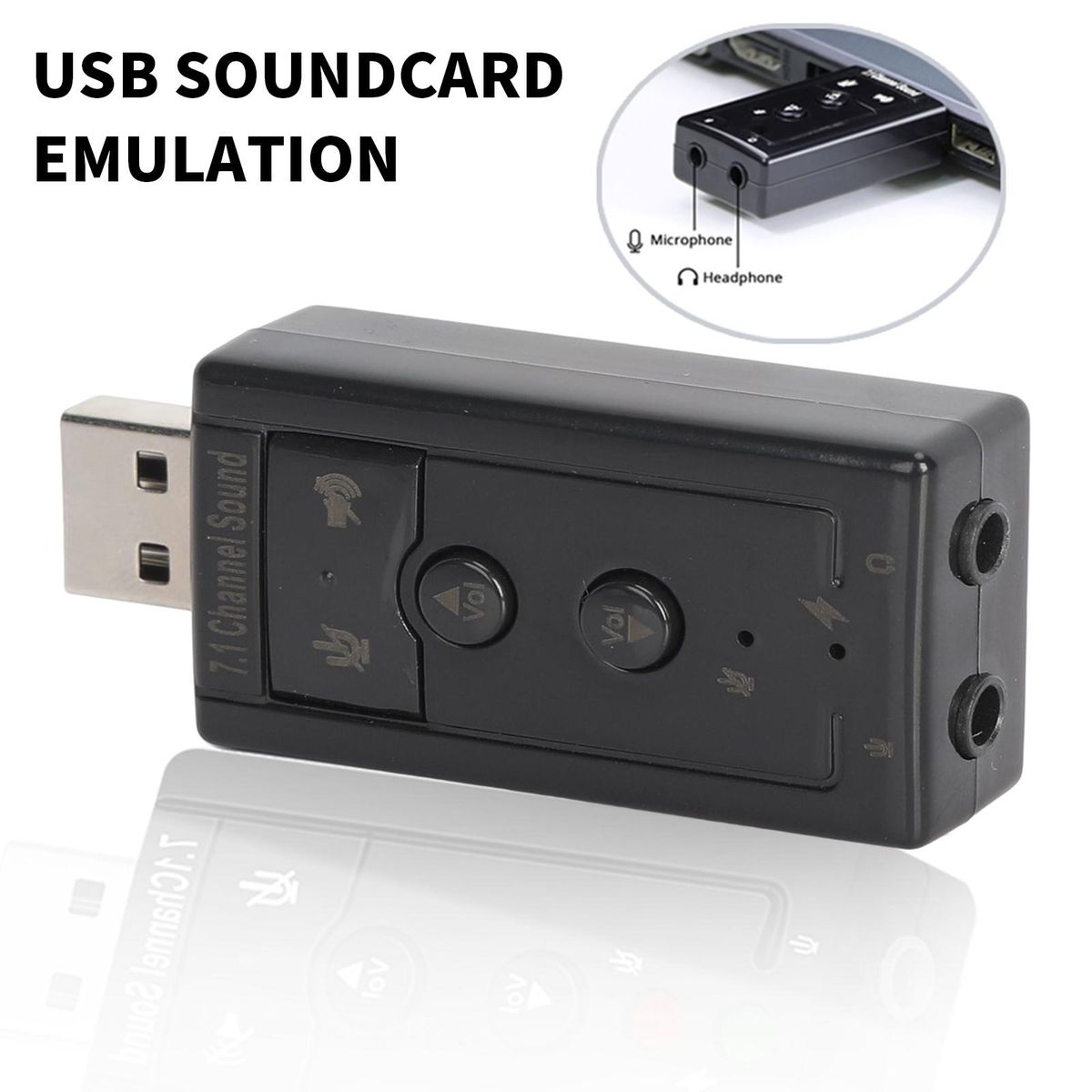 Audio Sound Card Analog 7.1 Channel USB Sound Card Adapter Black