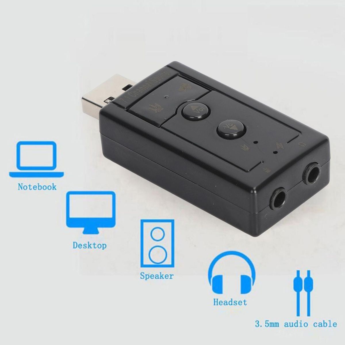 Audio Sound Card Analog 7.1 Channel USB Sound Card Adapter Black