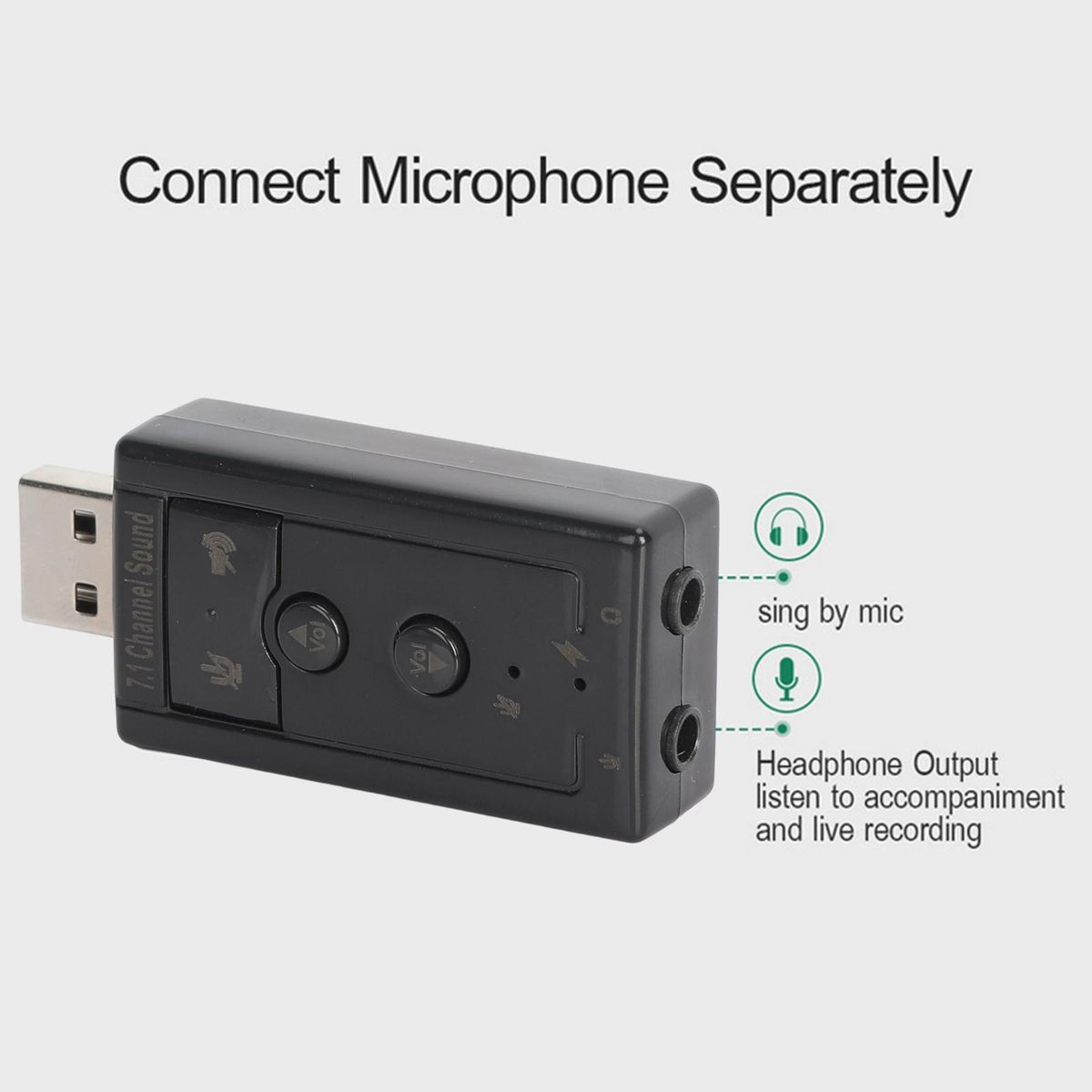 Audio Sound Card Analog 7.1 Channel USB Sound Card Adapter Black
