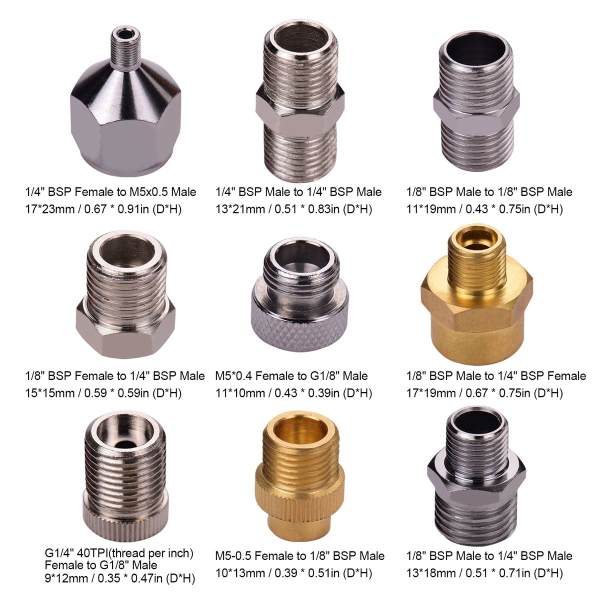9pcs Airbrush Adapter Kit Multi-Size Fitting Connector Set