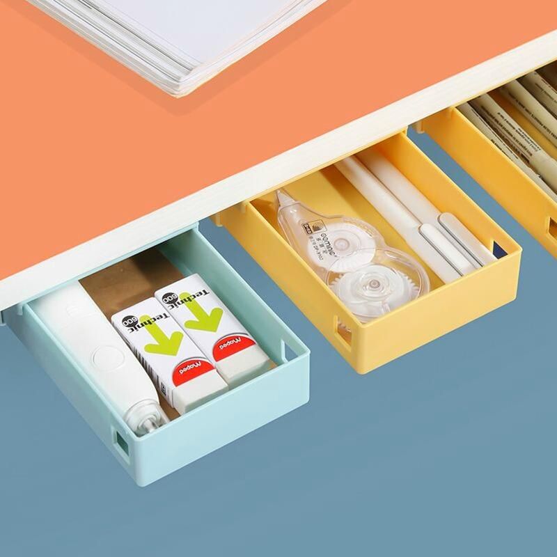 Under Desk Drawer Storage Box Home Office Stationery Drawer Organizer Punch Free Cosmetic Cutlery Storage Tray Desk Organizer