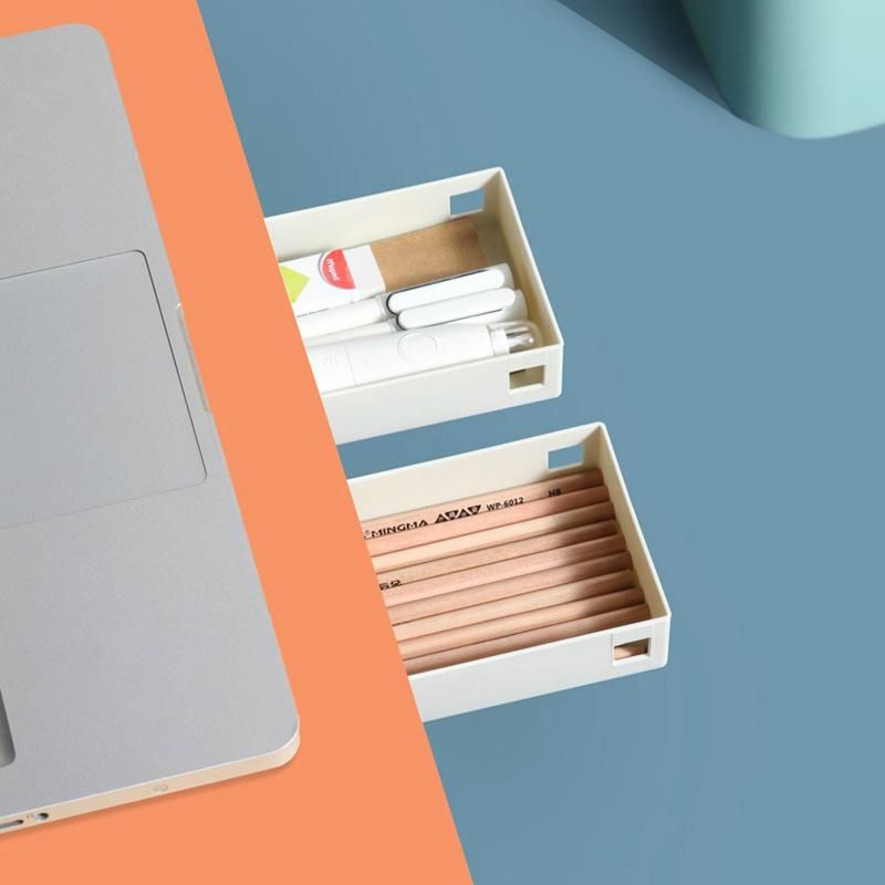 Under Desk Drawer Storage Box Home Office Stationery Drawer Organizer Punch Free Cosmetic Cutlery Storage Tray Desk Organizer