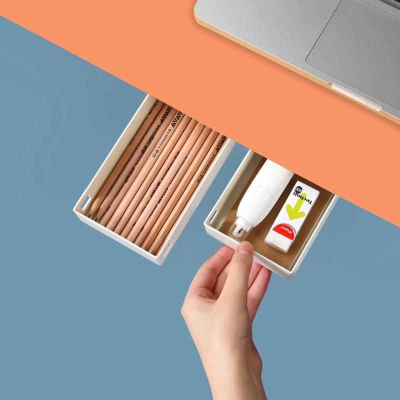 Under Desk Drawer Storage Box Home Office Stationery Drawer Organizer Punch Free Cosmetic Cutlery Storage Tray Desk Organizer