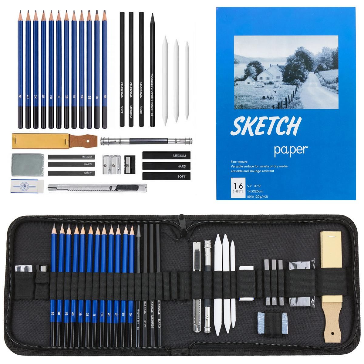 33 Pieces Sketch Pencil Set Painting Brush Set Professional Art Beginner Sketch Kit