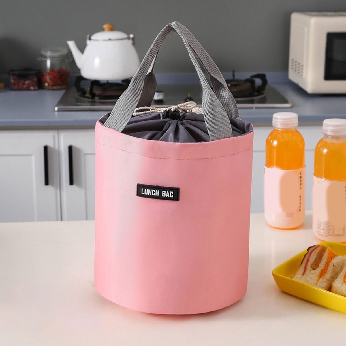 Lunch Bag Round Thermal Jar Container Pink