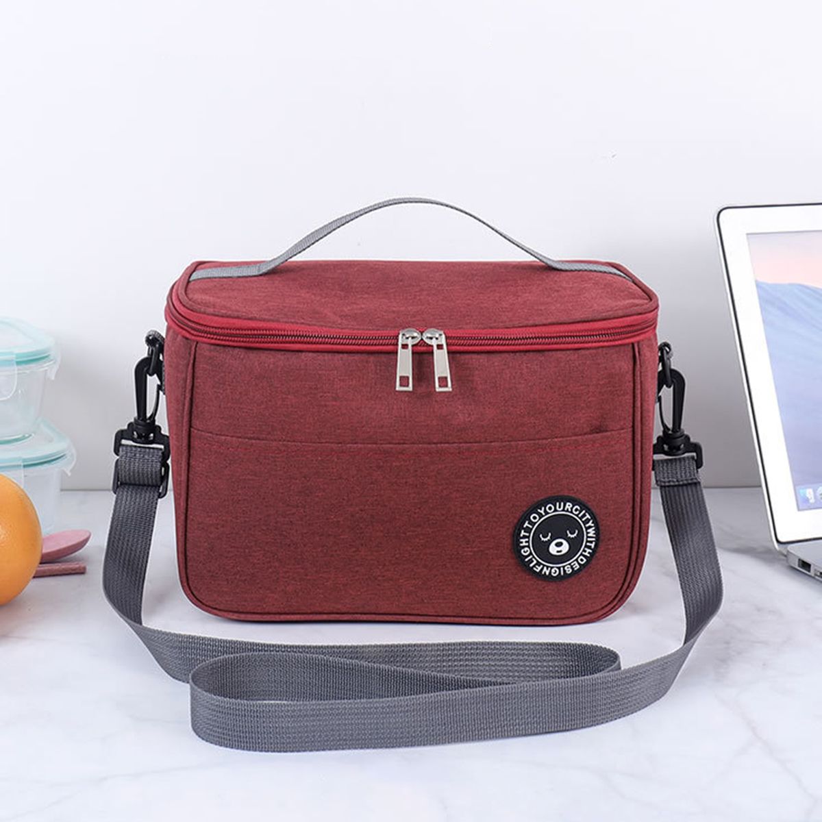 Lunch Bag Wide Opening Thermal Lunch Bag Wine Red