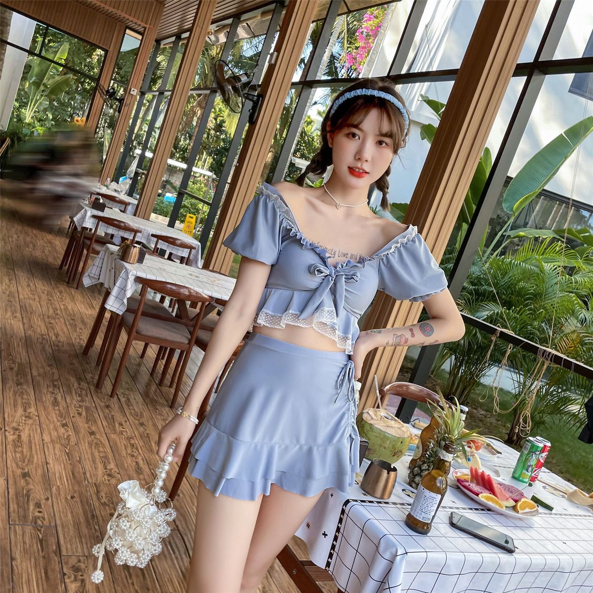Sexy High Waist Bikini Women Swimwear Biquini Push Up Two Piece Swimsuit Halter Bathing Suit Korea Ladies Swimskirt Black