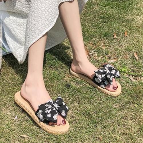Ladies Fashion Fancy Flat Slippers-Black
