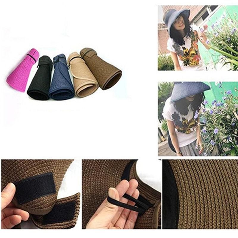 Women's Summer Wide Brim Roll Up Foldable Sun Beach-Black