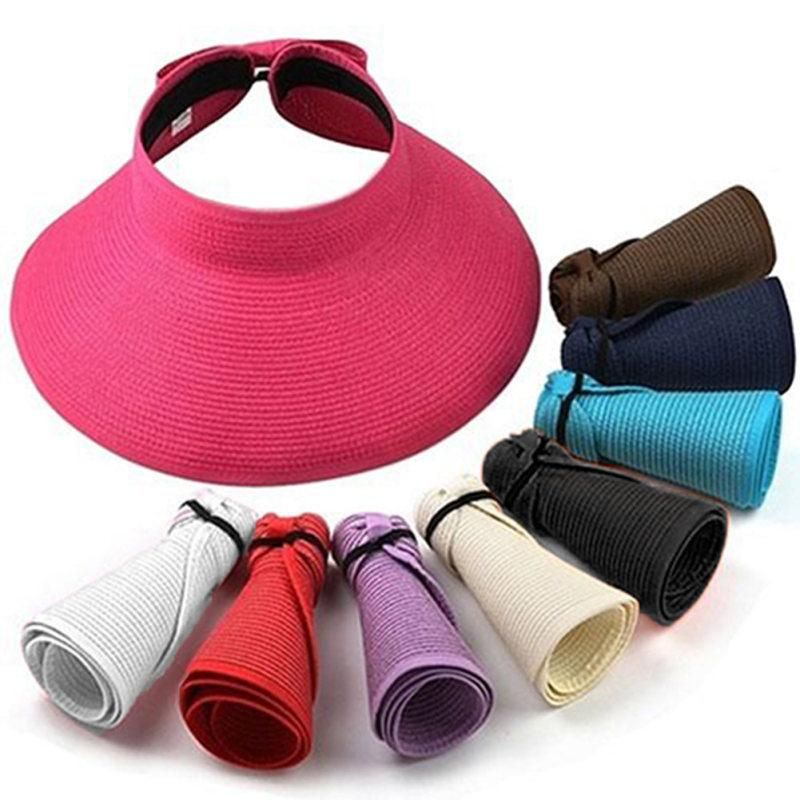 Women's Summer Wide Brim Roll Up Foldable Sun Beach-Black