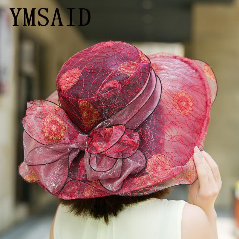 （Gray）Ymsaid 7 Color Elegant Women's Church Hats Female Beach Hat Summer Gorras Sun Hat Wedding RA