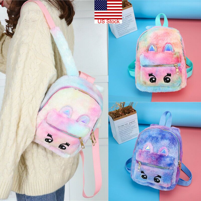 Women Girls Cute Faux Fur Backpack Small Mini Woolen Cloth