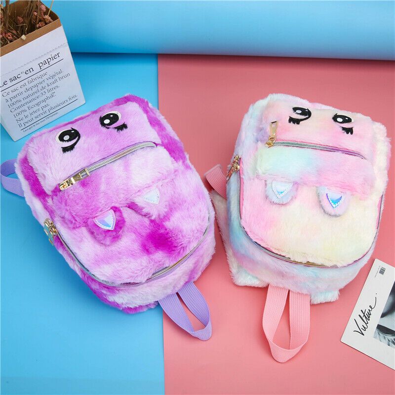 Women Girls Cute Faux Fur Backpack Small Mini Woolen Cloth