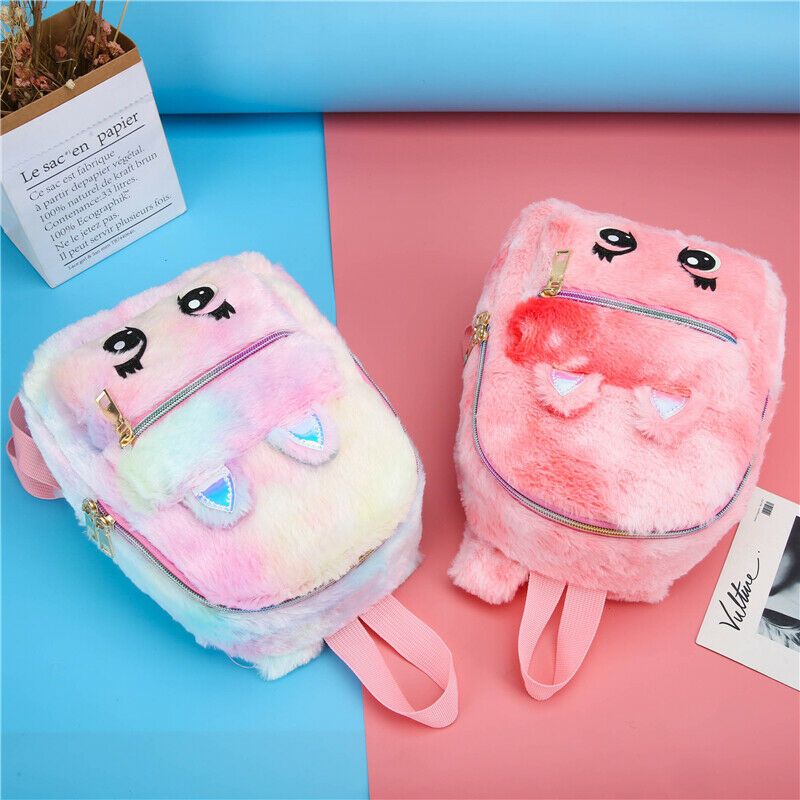 Women Girls Cute Faux Fur Backpack Small Mini Woolen Cloth