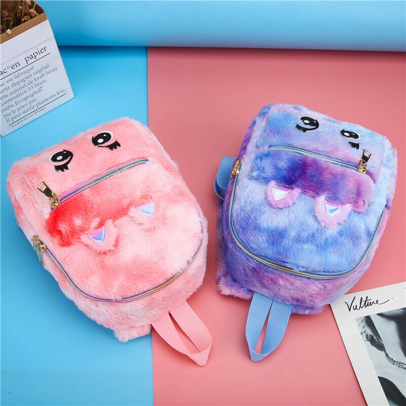 Women Girls Cute Faux Fur Backpack Small Mini Woolen Cloth
