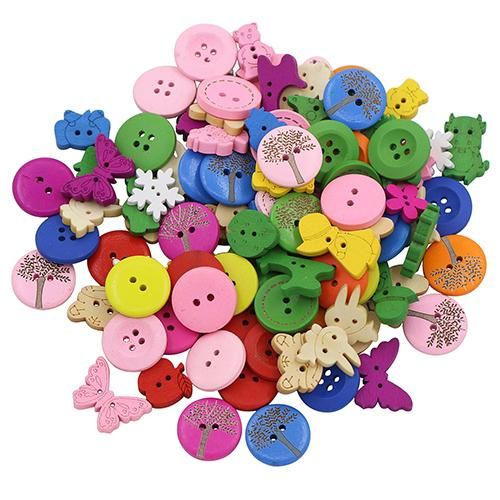 100x Colorful 2 Holes 4 Holes Mixed Dyed Sewing Wooden Buttons Scrapbooking DIY