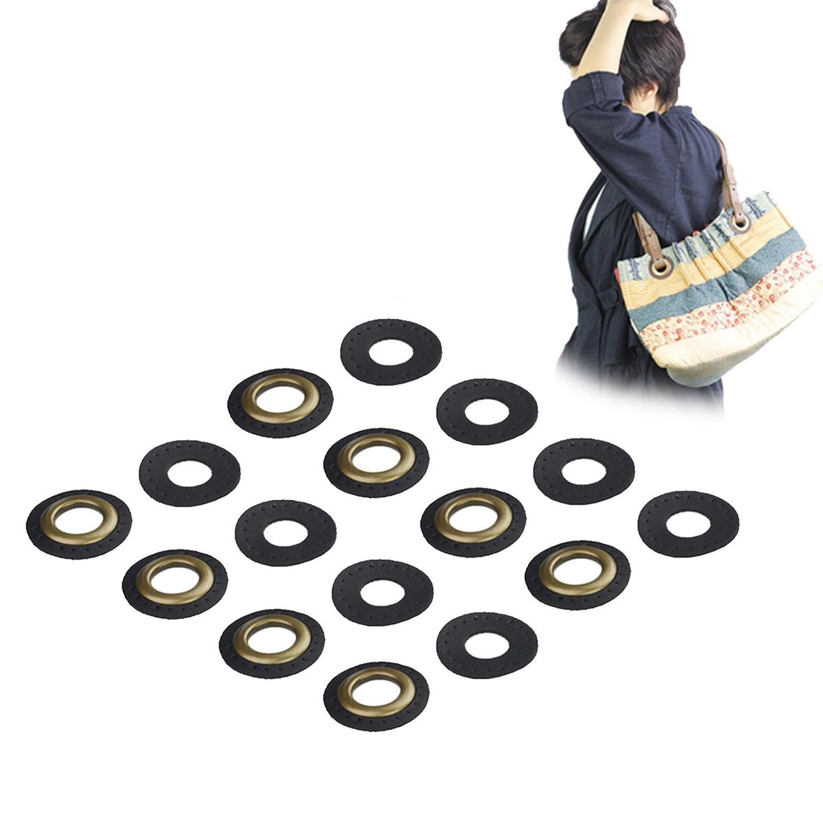 Leather Grommets Eyelets Set    DIY For Purse Bags Shoes Black