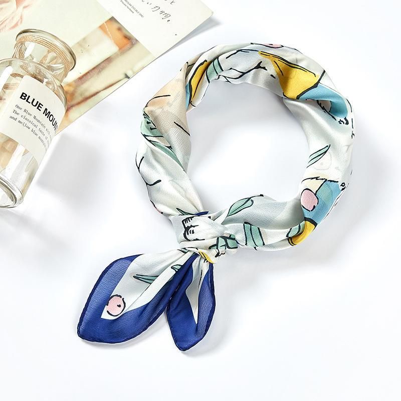 Summer Ins Style Japanese and Korean Style Sweet New Silk Satin Scarf Orange Fruit Stone Printing Small Silk Scarf Square Scarf Gift Delivery
