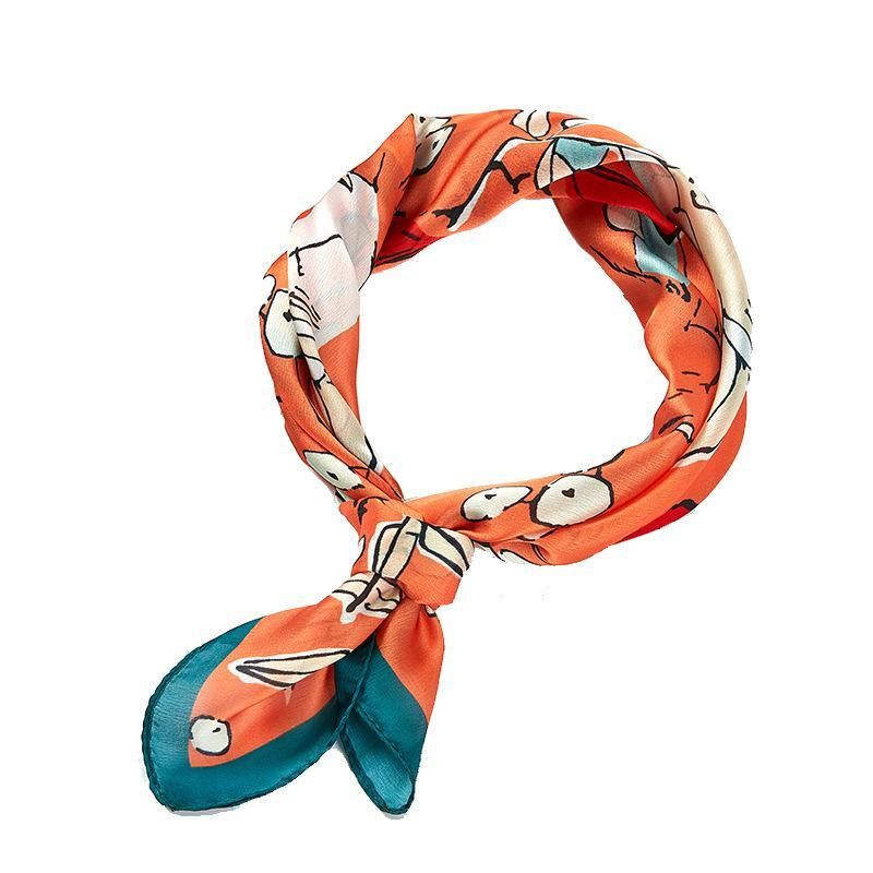 Summer Ins Style Japanese and Korean Style Sweet New Silk Satin Scarf Orange Fruit Stone Printing Small Silk Scarf Square Scarf Gift Delivery
