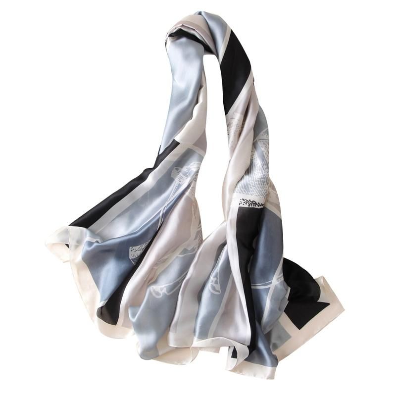 Women Stylish Floral Print Long Neck Scarf Hijab-F45 Beige