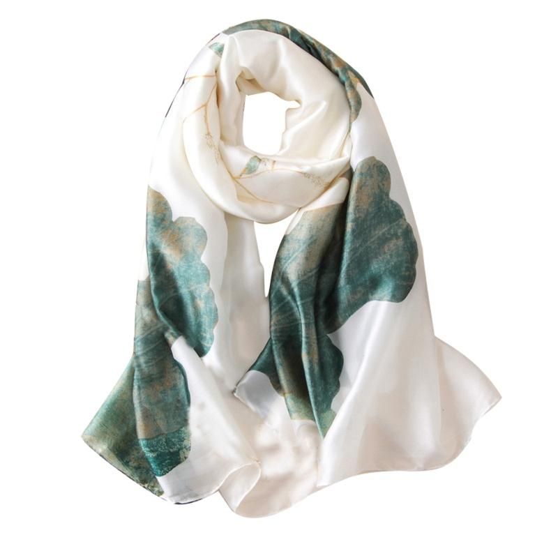 Women Stylish Floral Print Long Neck Scarf Hijab-F45 Beige