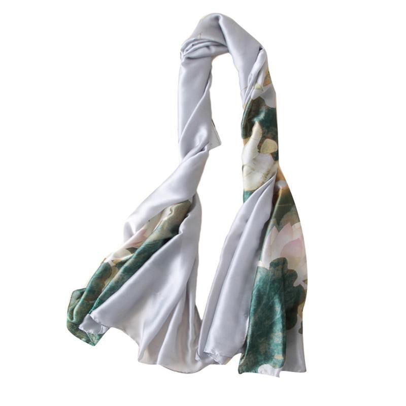 Women Stylish Floral Print Long Neck Scarf Hijab-F45 Beige