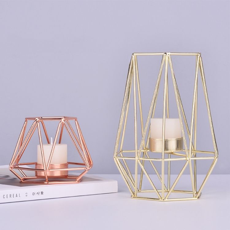 Geometric Candle Holder, Size: Golden Small