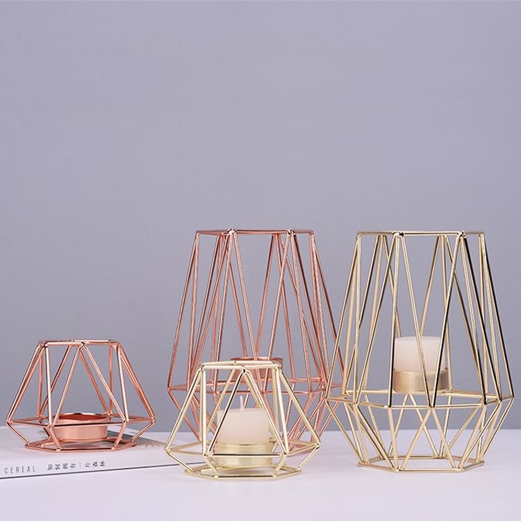 Geometric Candle Holder, Size: Golden Small