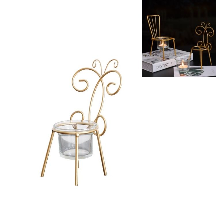 2 PCS Wrought Iron Chair Shape Candle Holder , Style:C