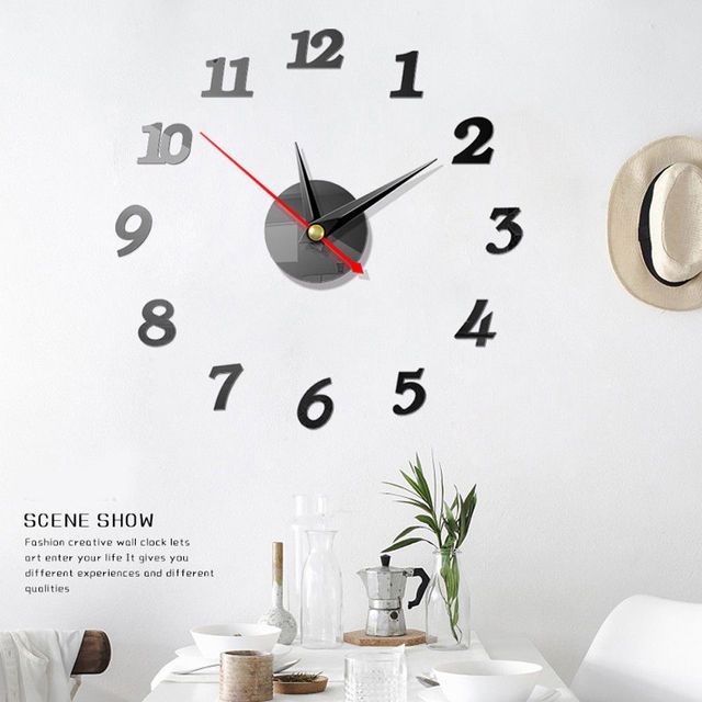 3d Diy Acrylic Mirror Sticker Modern Large Wall Alarm Clock