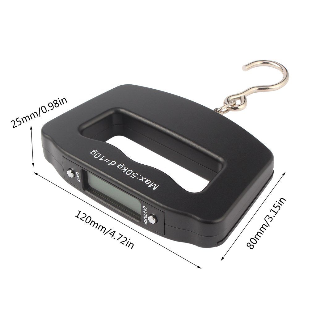 Pocket 50kg/10g LCD Digital Fishing Hanging Electronic Scale Hook Weight Luggage-black