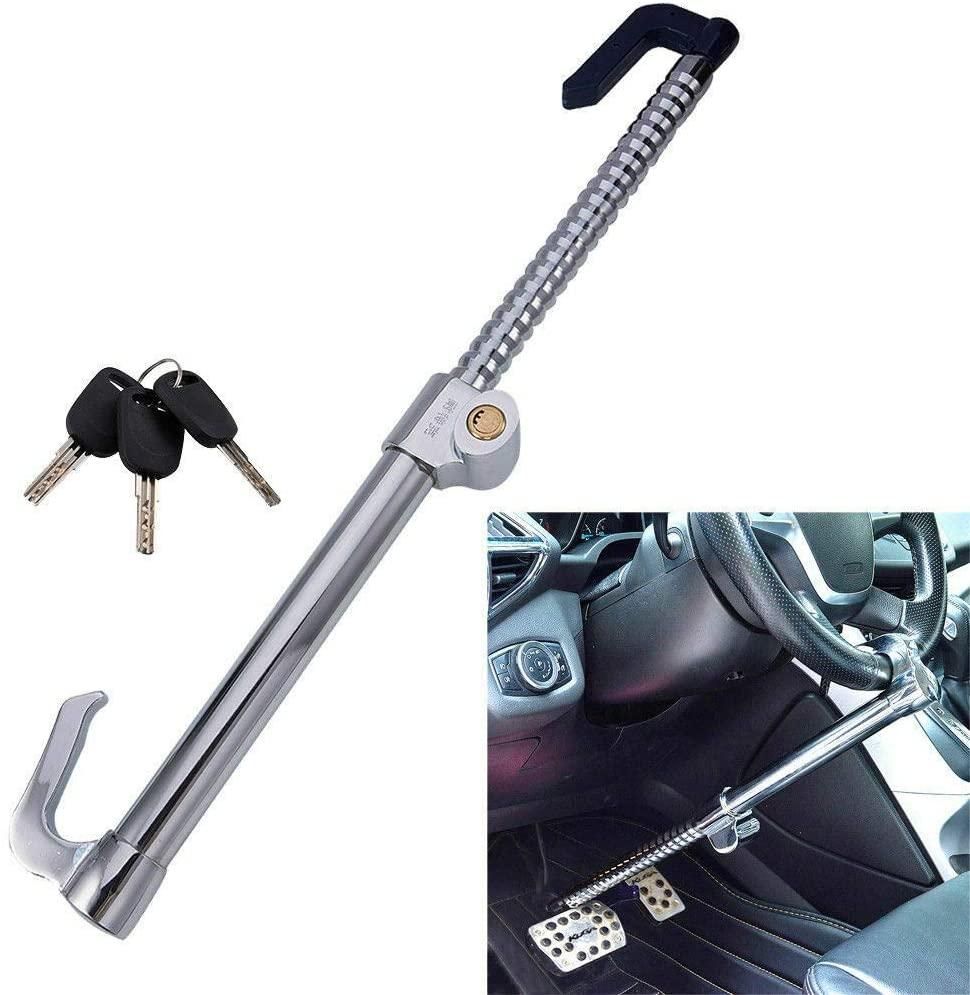 Universal Steering Wheel Brake Lock Anti-theft Retractable Double Hook Car Clutch Pedal