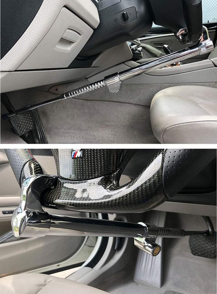Universal Steering Wheel Brake Lock Anti-theft Retractable Double Hook Car Clutch Pedal