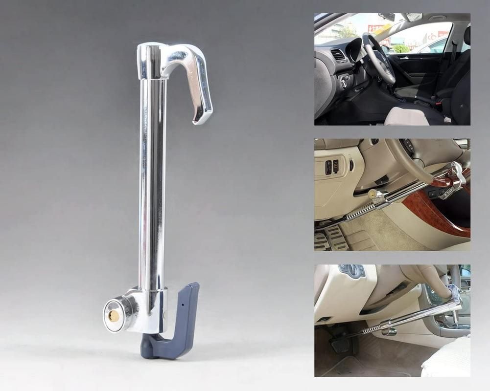 Universal Steering Wheel Brake Lock Anti-theft Retractable Double Hook Car Clutch Pedal