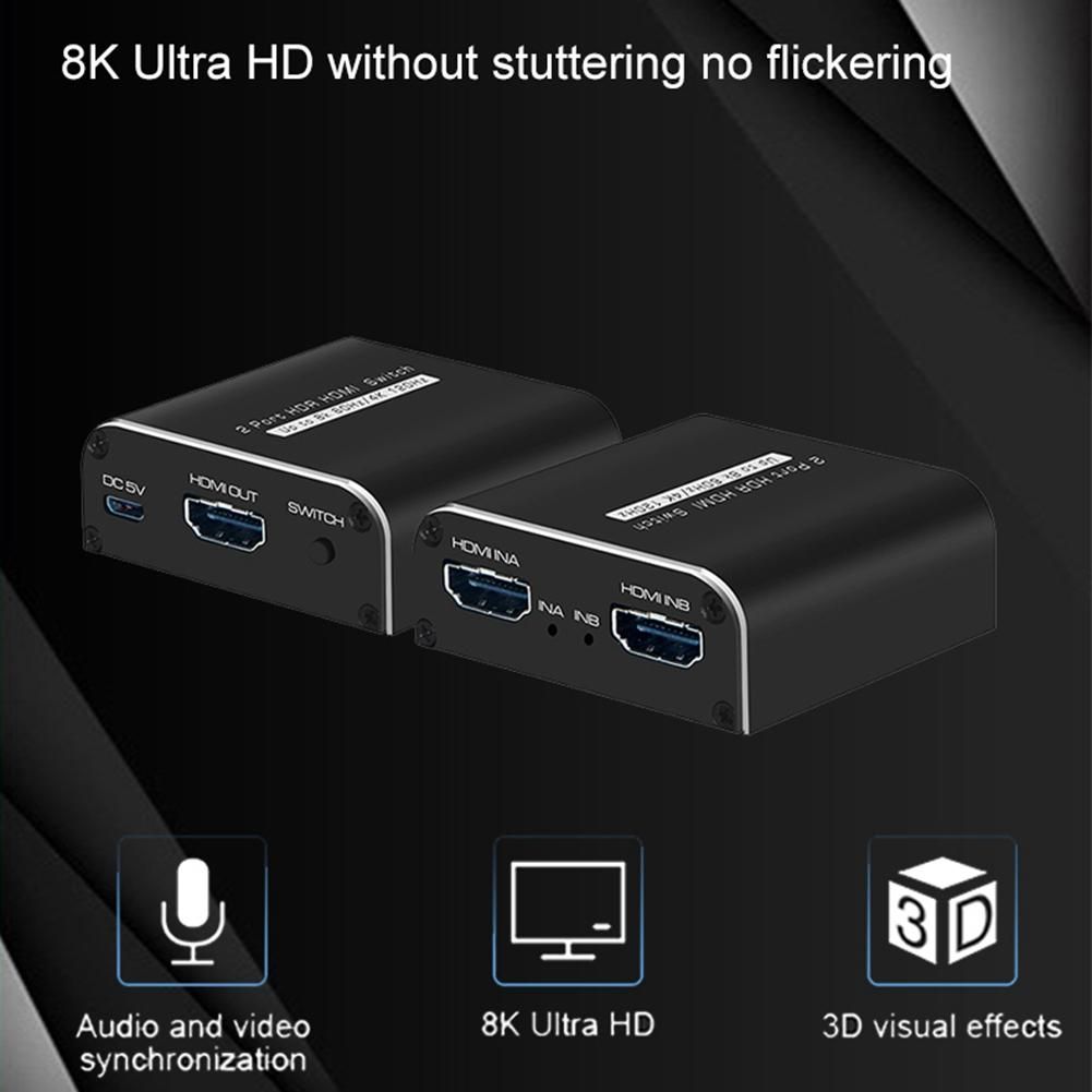 SW034 Switcher HDMI-Compatible 2.1 2 in 1 Out 8K 60Hz 4K 120Hz Switch Adapter Support HDR for PS4 PS5 Laptop PC TV