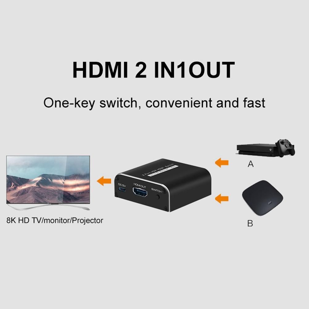 SW034 Switcher HDMI-Compatible 2.1 2 in 1 Out 8K 60Hz 4K 120Hz Switch Adapter Support HDR for PS4 PS5 Laptop PC TV