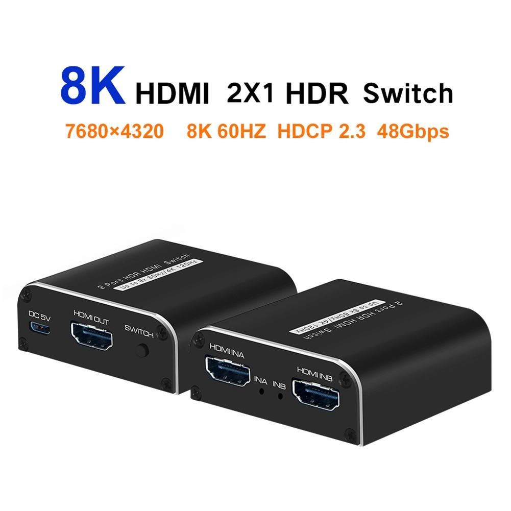 SW034 Switcher HDMI-Compatible 2.1 2 in 1 Out 8K 60Hz 4K 120Hz Switch Adapter Support HDR for PS4 PS5 Laptop PC TV