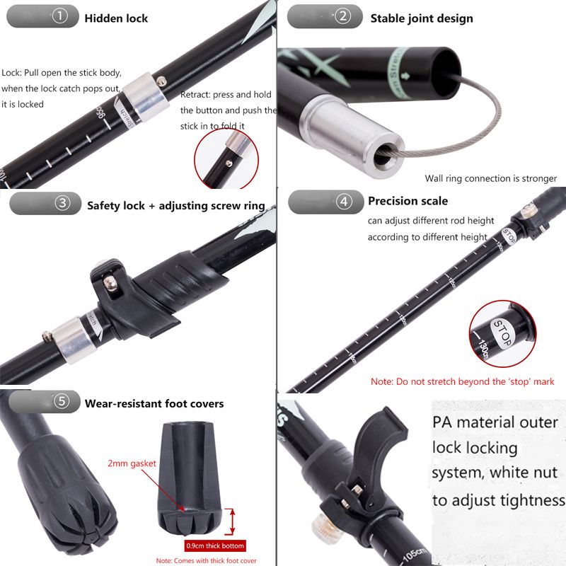 Foldable Walking Poles Anti-Shock Trekking Sticks Baton For