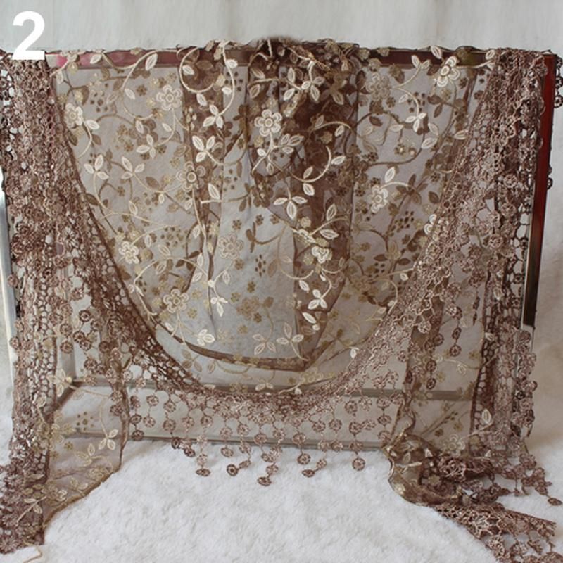 Elegant Triangle Floral Lace Wrap Scarf Women Tassel-Grey
