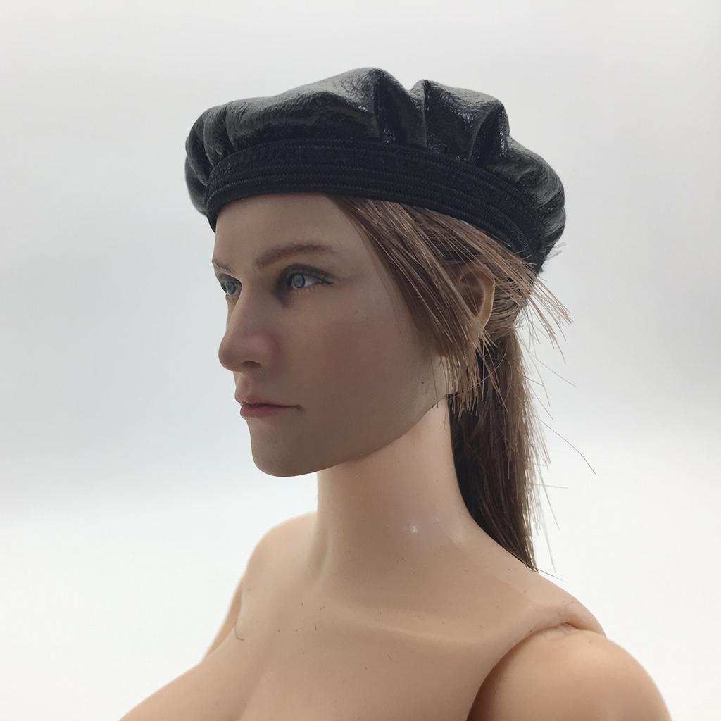1/6 PU Leather Women  Female Hat   For 12'' Action Figure Doll Black
