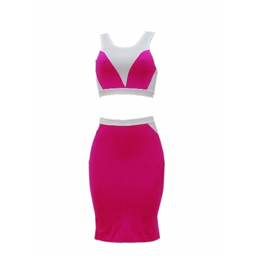 Two Tone Bodycon Co-ordinate - Pink & White