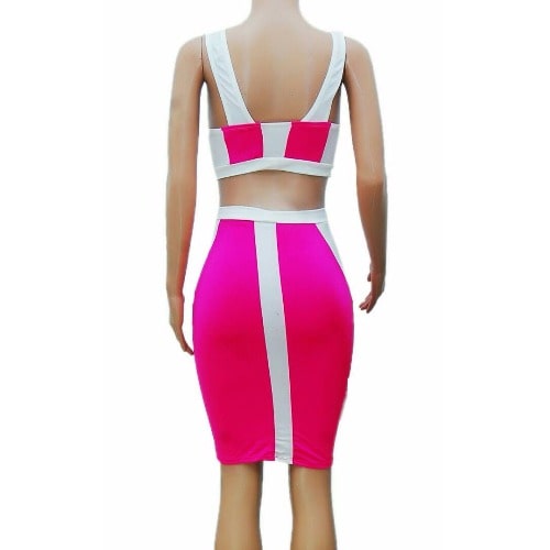 Two Tone Bodycon Co-ordinate - Pink & White