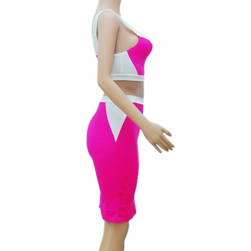 Two Tone Bodycon Co-ordinate - Pink & White