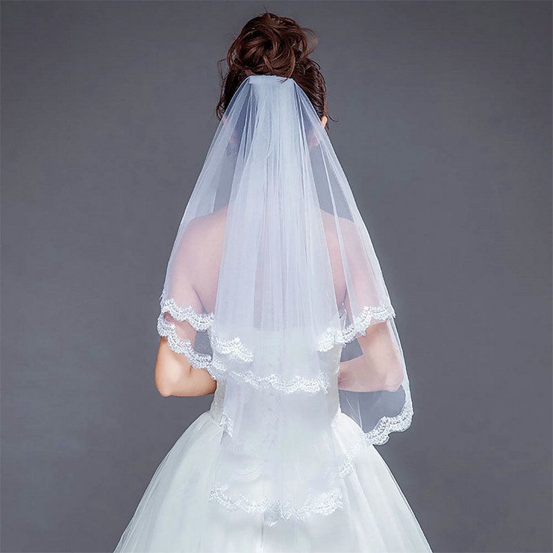 Style 1-New Fashion  Lace Two-Layer Short Veil Hair Combs For Church Cathedral