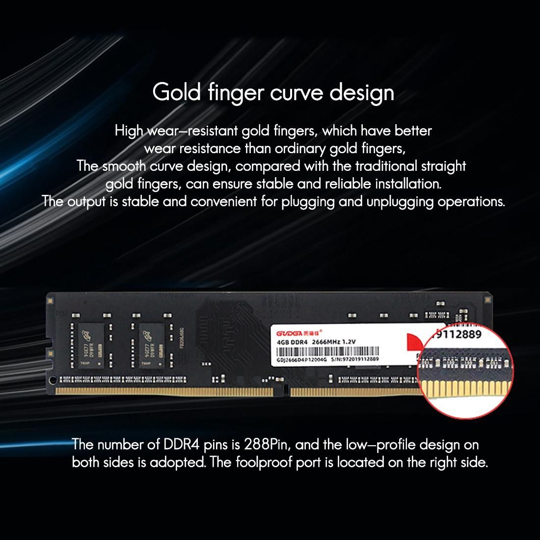 GUDGA DDR4 Desktop Memory 4GB DDR4 2666 MHz 288PIN 1.2V RAM PC4-19200 Computer Game Universal Memory Bar for PC