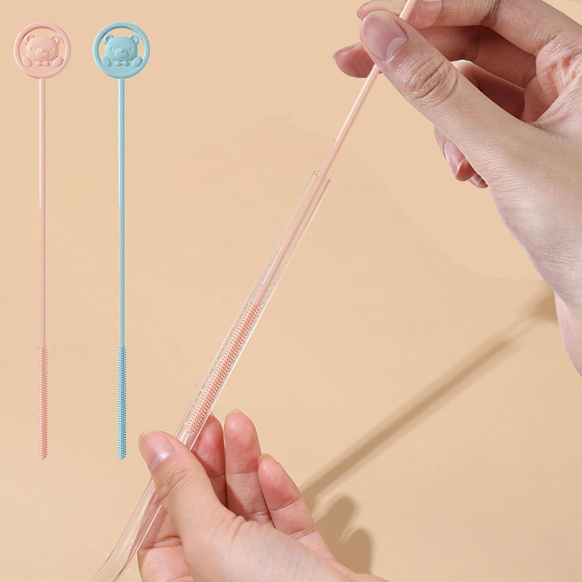 Silicone Straw Brush Sips 3-pack Reusable Straw amp Lid Brushes Pink Blue