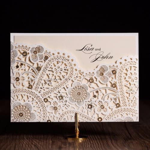 Laser Cut Wedding Invitation Card - 0004-Cream - Pack of 100