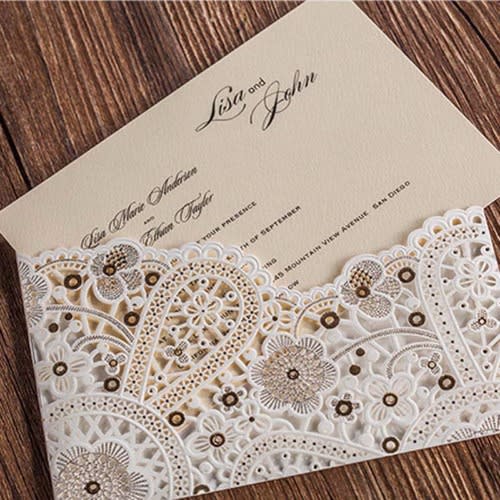 Laser Cut Wedding Invitation Card - 0004-Cream - Pack of 100