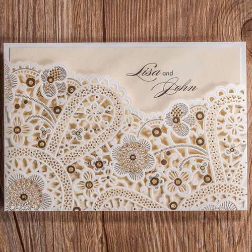 Laser Cut Wedding Invitation Card - 0004-Cream - Pack of 100