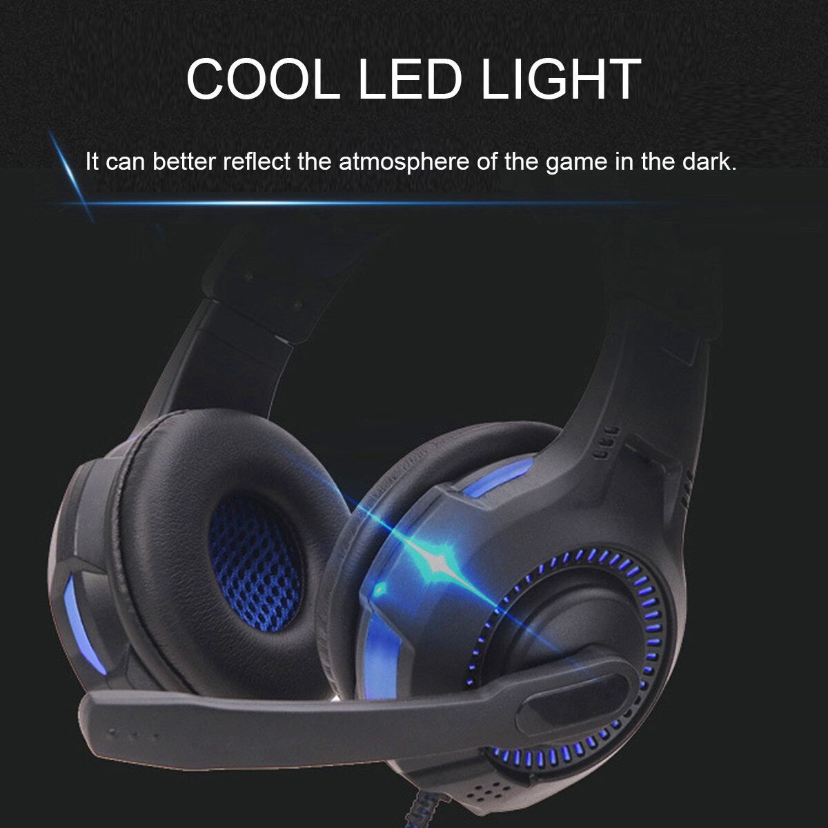 LED 3.5mm Mic Stereo Gaming Headset Computer Laptop Headphones Microphone Blue